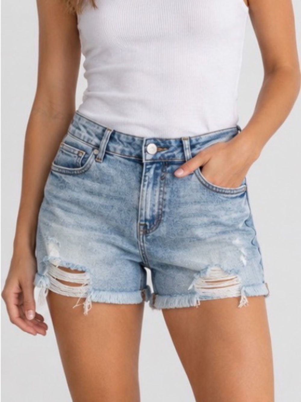 Vigoss Light Blue Distressed Denim Bermuda Shorts Size 28